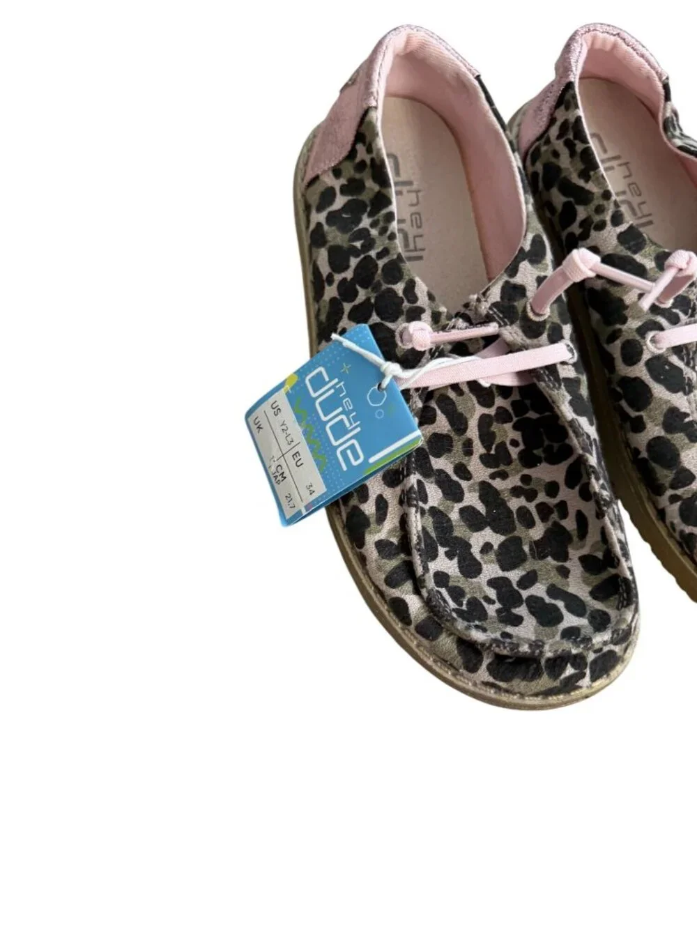 HEY DUDE Girls Leopard Print Shoes Size 2 NEW NWT